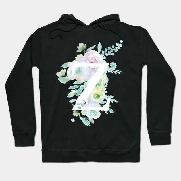 Botanical alphabet Z green and purple flowers Hoodie by colorandcolor